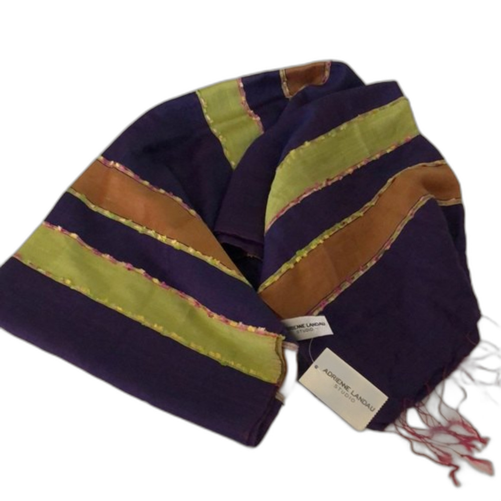 NWT Andrienne Landau Studio Striped Silk Blend Scarf